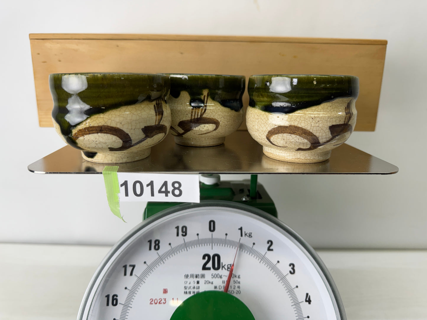 Y10148 YUNOMI Oribe-ware cup set of 5 signed box Japan antique Sencha tea time