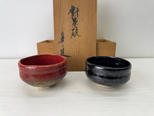 Y10149 CHAWAN Raku-ware bowl signed box Japan antique tea ceremony pottery cup