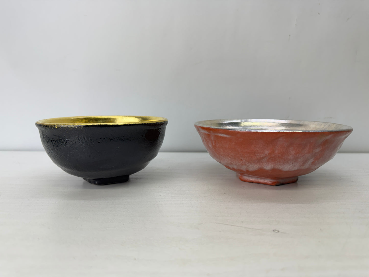 Y10150 CHAWAN Raku-ware gold silver bowl signed box Japan antique tea ceremony