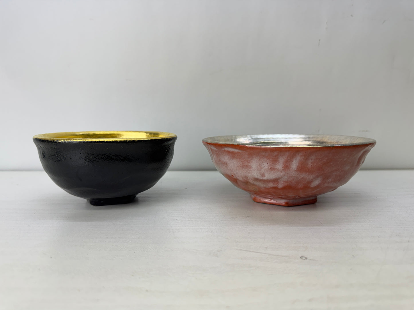 Y10150 CHAWAN Raku-ware gold silver bowl signed box Japan antique tea ceremony