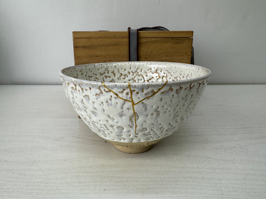 Y10151 CHAWAN Hagi-ware kintsugi bowl signed box Japan antique tea ceremony cup