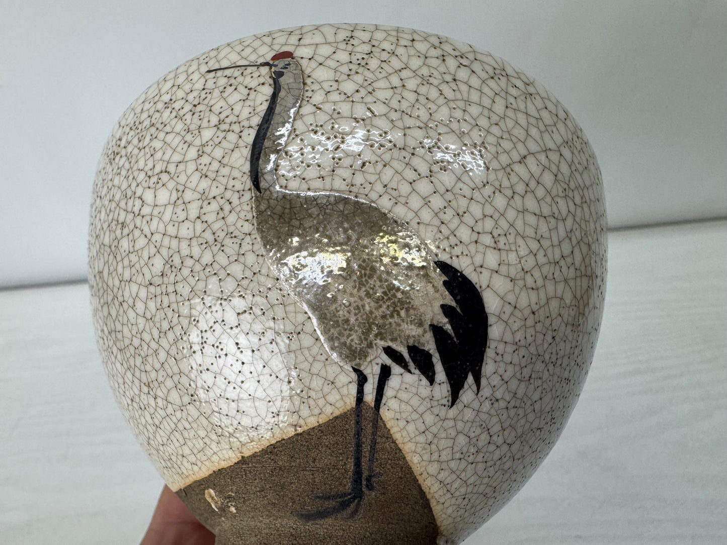 Y10152 CHAWAN Banko-ware bowl Crane signed box Japan antique tea ceremony cup