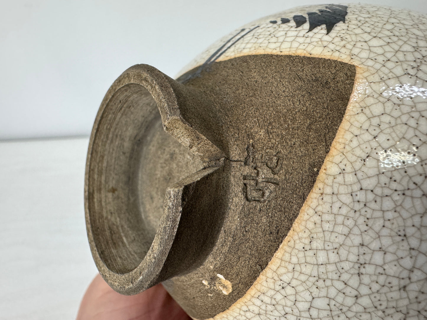 Y10152 CHAWAN Banko-ware bowl Crane signed box Japan antique tea ceremony cup