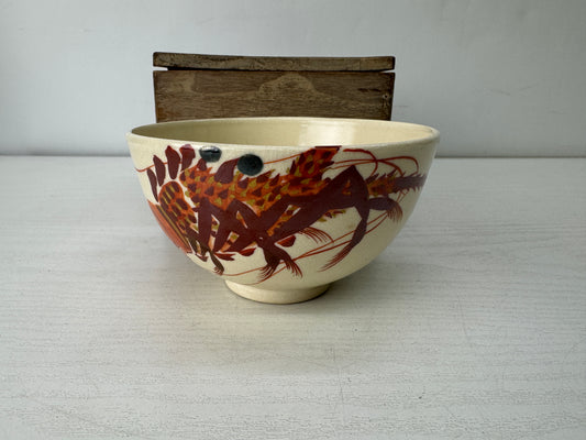 Y10153 CHAWAN Kyo-ware bowl Shrimp signed box Japan antique tea ceremony pottery