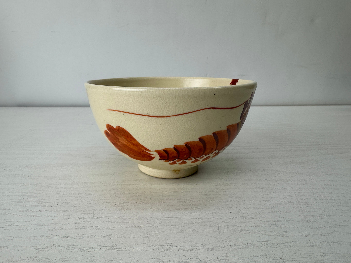 Y10153 CHAWAN Kyo-ware bowl Shrimp signed box Japan antique tea ceremony pottery