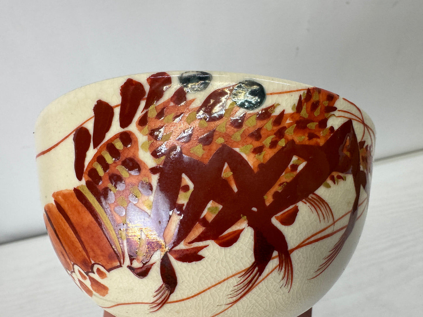 Y10153 CHAWAN Kyo-ware bowl Shrimp signed box Japan antique tea ceremony pottery