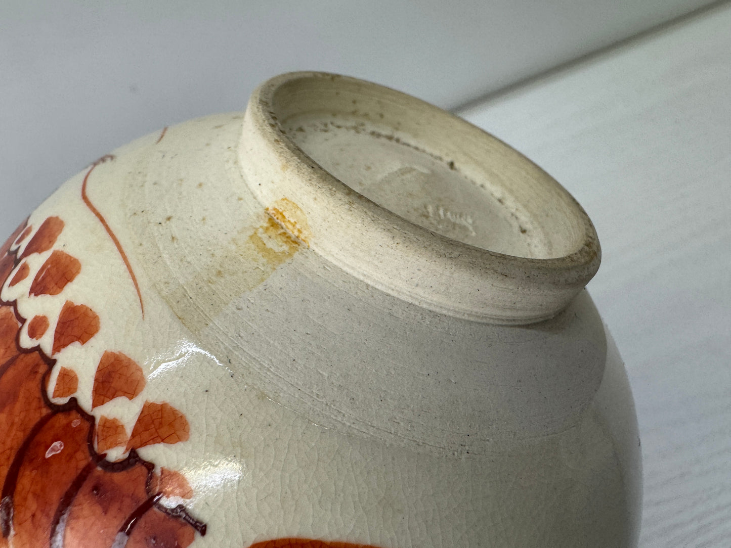 Y10153 CHAWAN Kyo-ware bowl Shrimp signed box Japan antique tea ceremony pottery