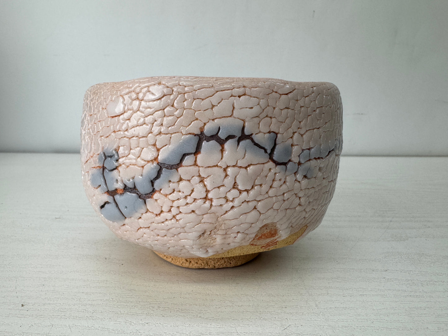 Y10154 CHAWAN Shino-ware bowl signed box Japan antique tea ceremony pottery cup