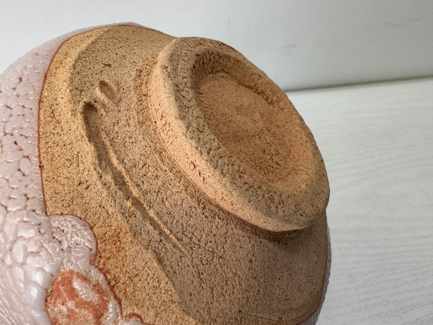 Y10154 CHAWAN Shino-ware bowl signed box Japan antique tea ceremony pottery cup
