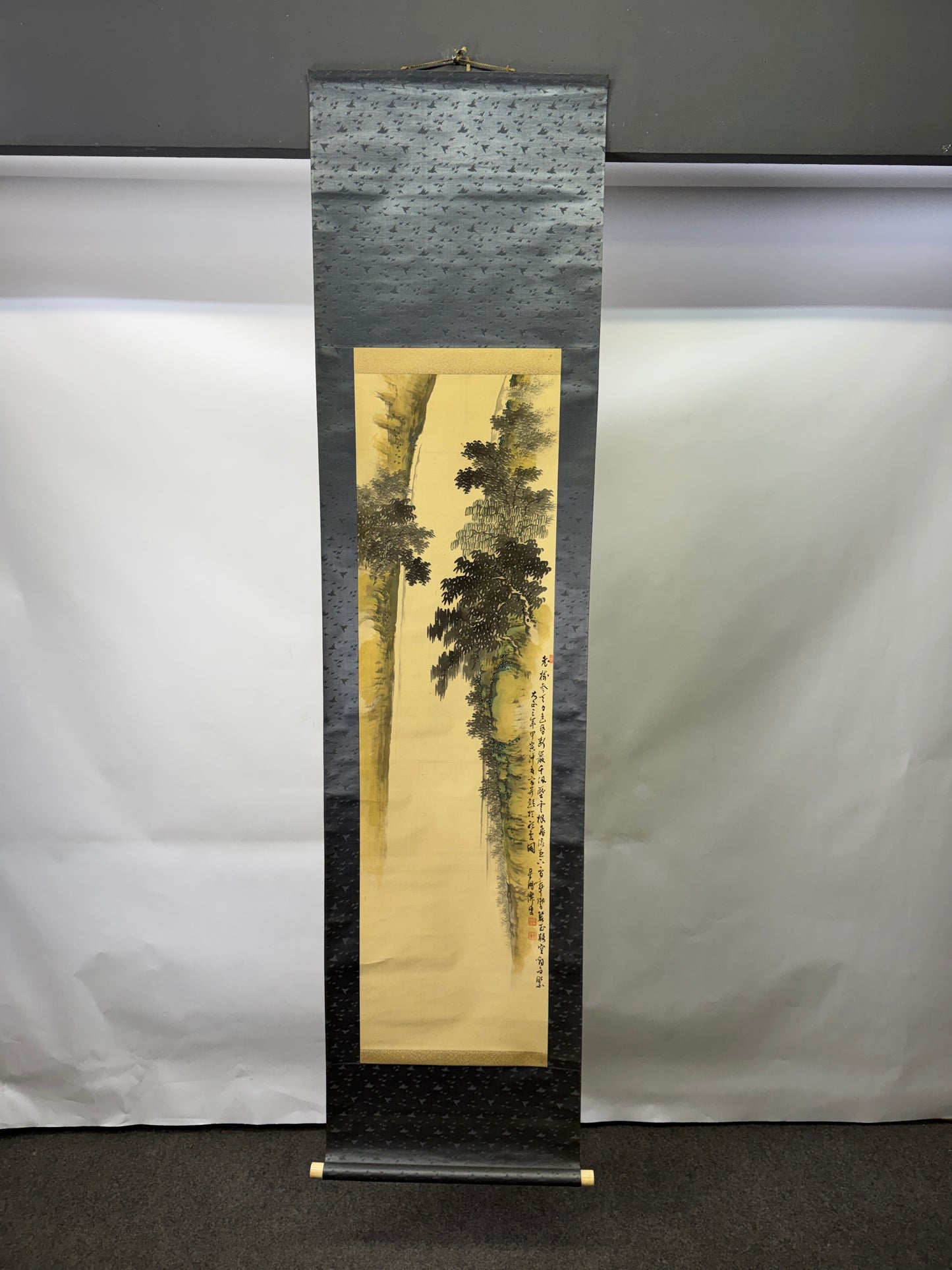 Y10157 KAKEJIKU Hanging scroll Landscape signed box Japan antique interior decor