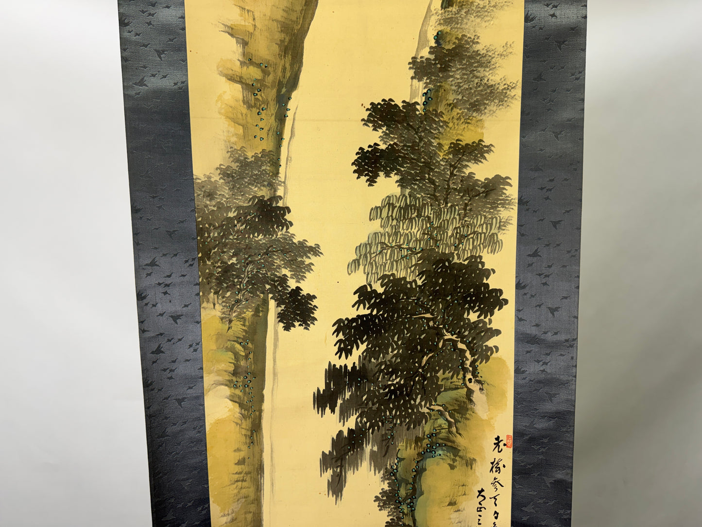 Y10157 KAKEJIKU Hanging scroll Landscape signed box Japan antique interior decor