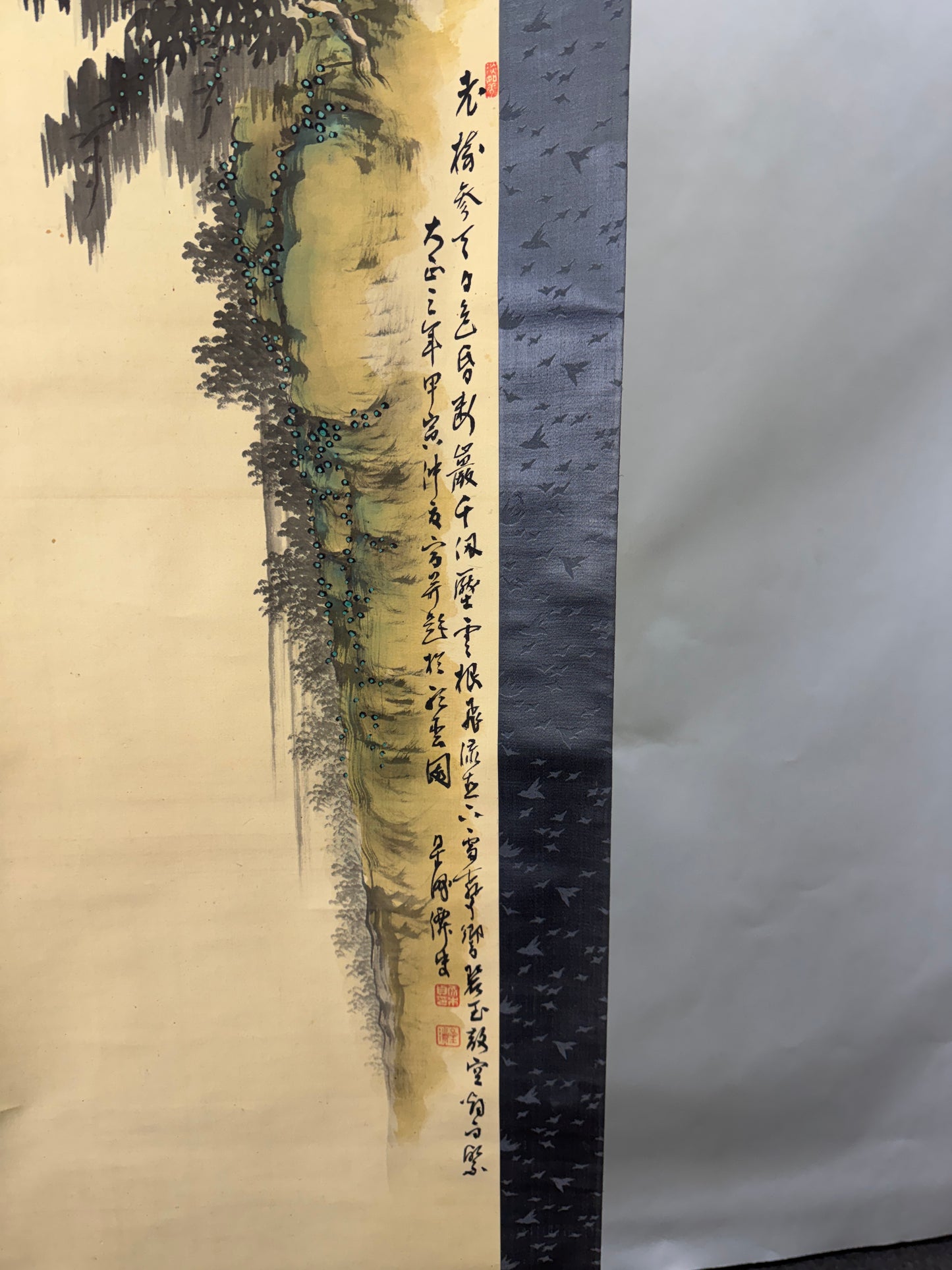 Y10157 KAKEJIKU Hanging scroll Landscape signed box Japan antique interior decor
