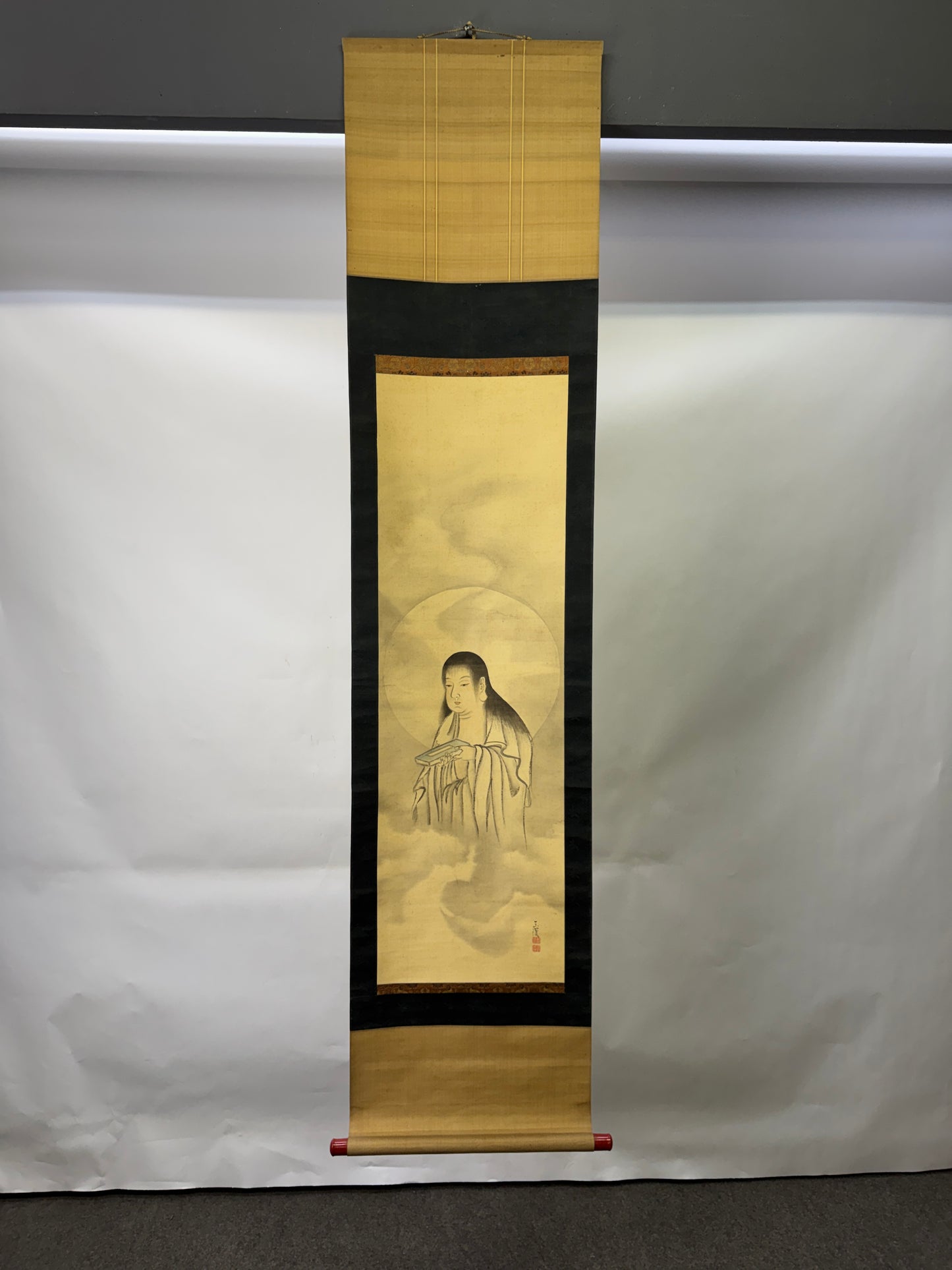 Y10158 KAKEJIKU Hanging scroll Manjushri portrait signed box Japan antique decor