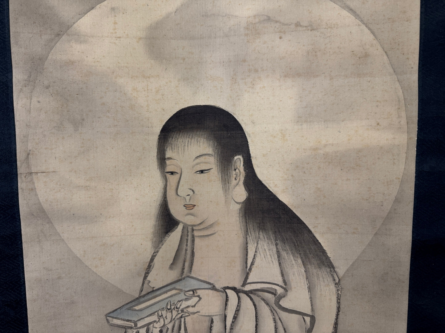 Y10158 KAKEJIKU Hanging scroll Manjushri portrait signed box Japan antique decor