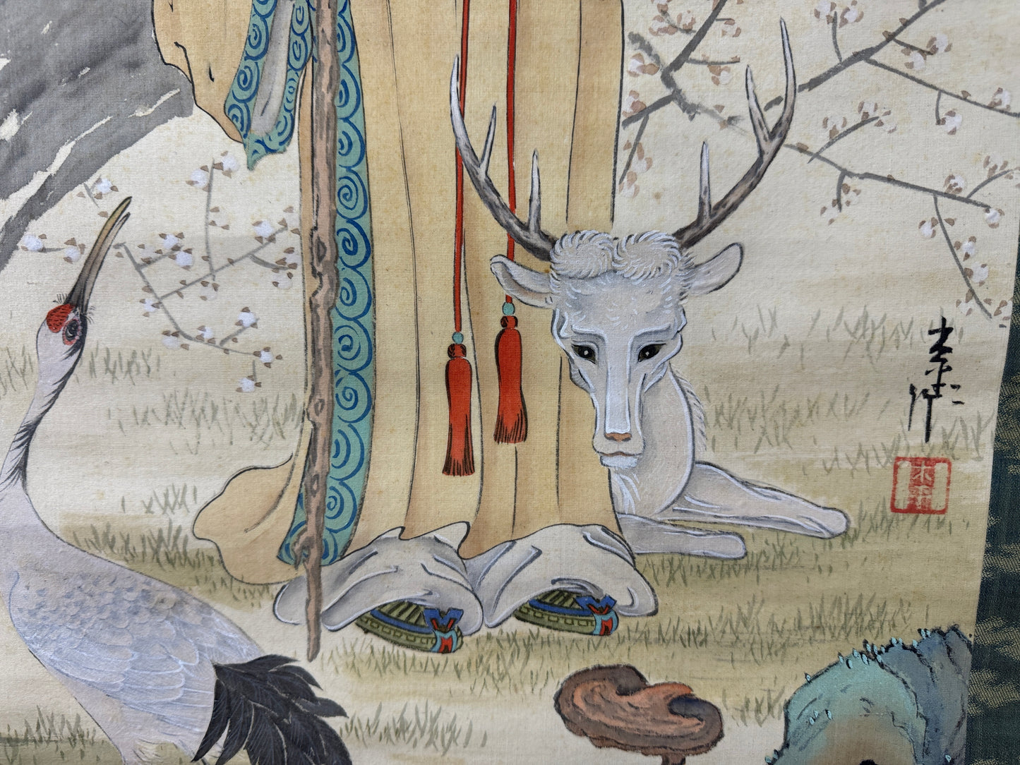 Y10159 KAKEJIKU Hanging scroll Jurojin God of Longevity signed Japan antique