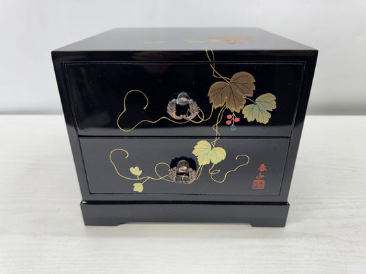 Y10163 TANSU 2-tiered small drawer Makie signed Japan antique storage furniture