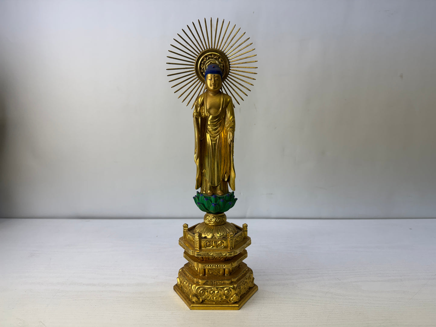 Y10166 STATUE wood carving painted Amida Buddha figurine Japan antique Buddhism