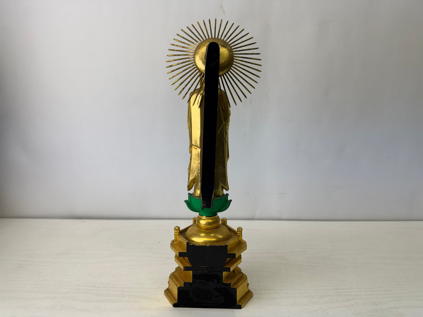 Y10166 STATUE wood carving painted Amida Buddha figurine Japan antique Buddhism