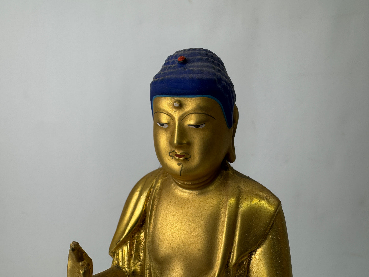 Y10166 STATUE wood carving painted Amida Buddha figurine Japan antique Buddhism