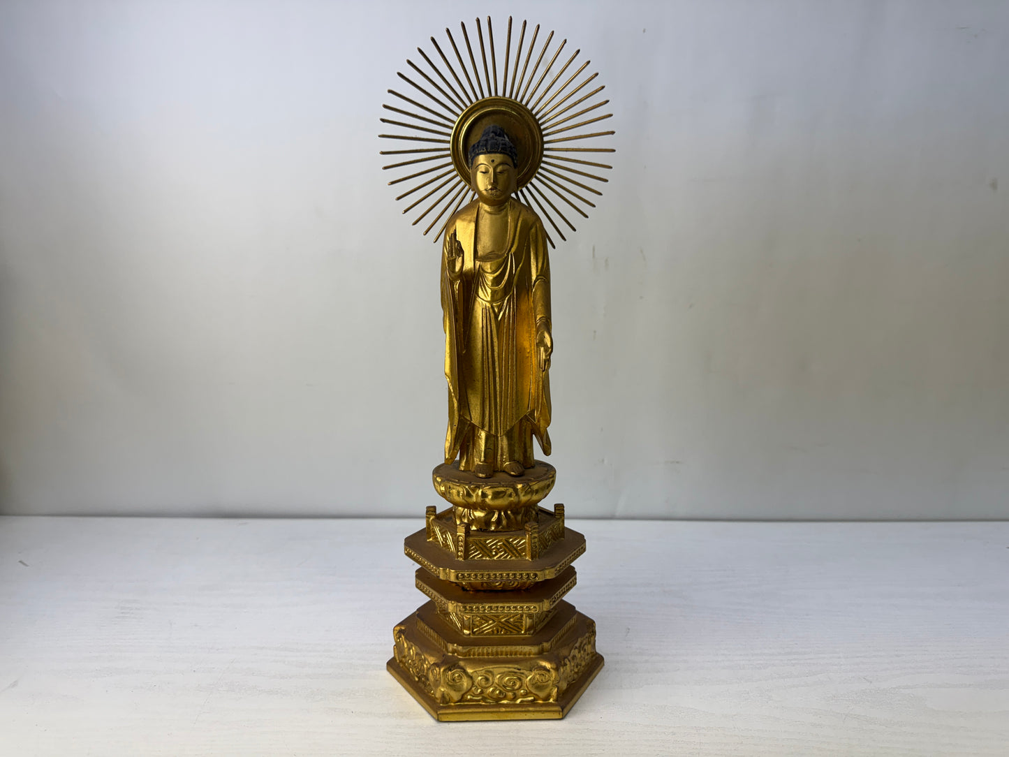 Y10167 STATUE wood carving gold leaf Buddhist figurine  Japan antique Buddhism
