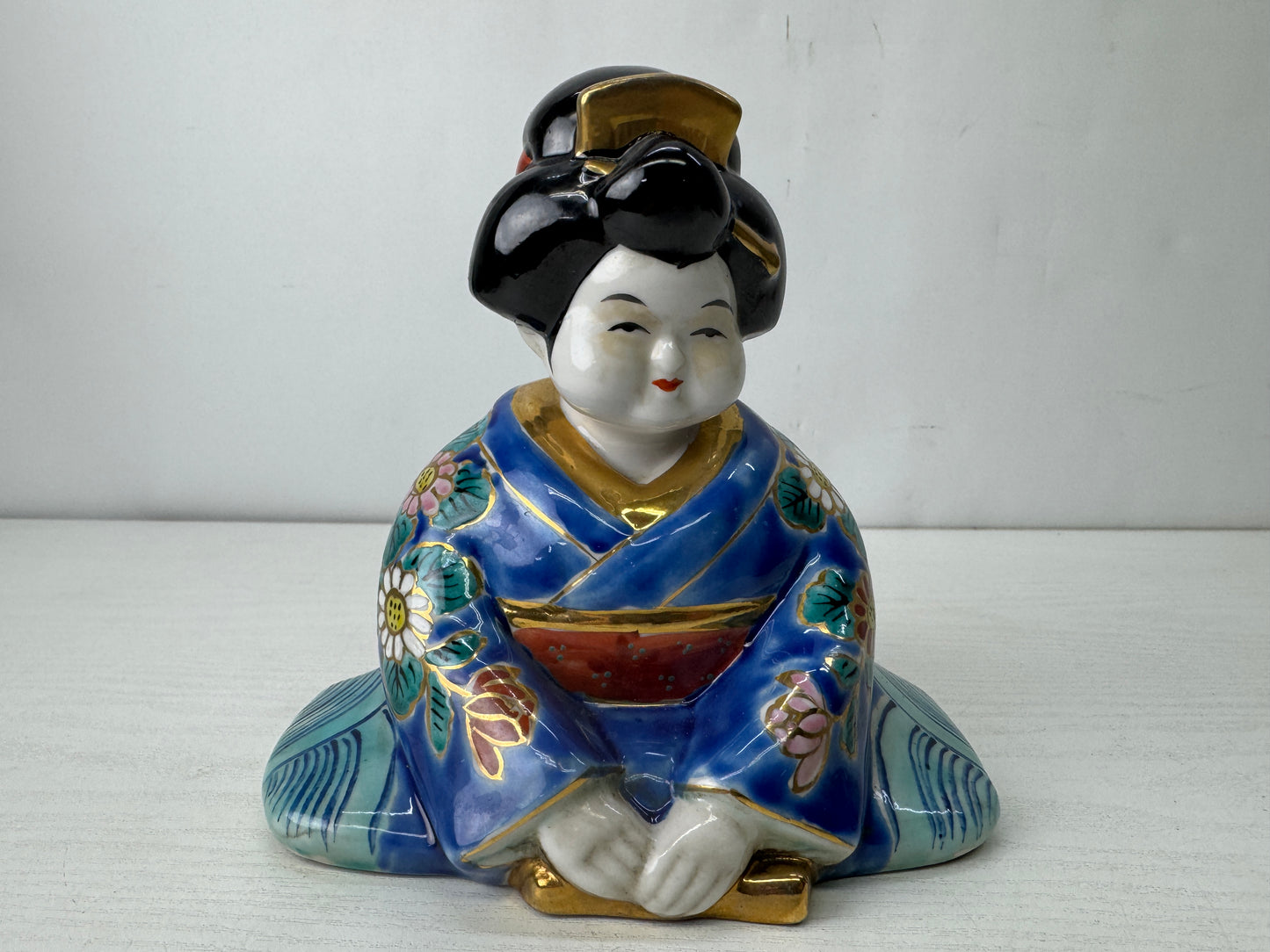Y10170 OKIMONO Kutani-ware Ofuku figurine kimono beauty Japan antique interior