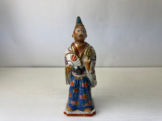 Y10171 OKIMONO Imari-ware monkey figurine Japanese dance Japan antique interior