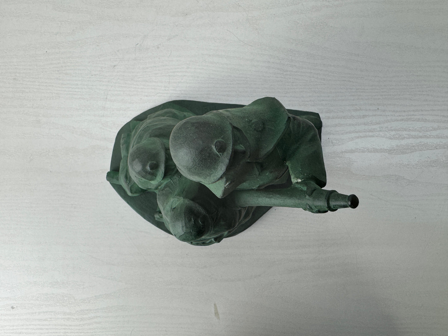 Y10172 OKIMONO metal Firefighter figurine signed Japan antique interior statue