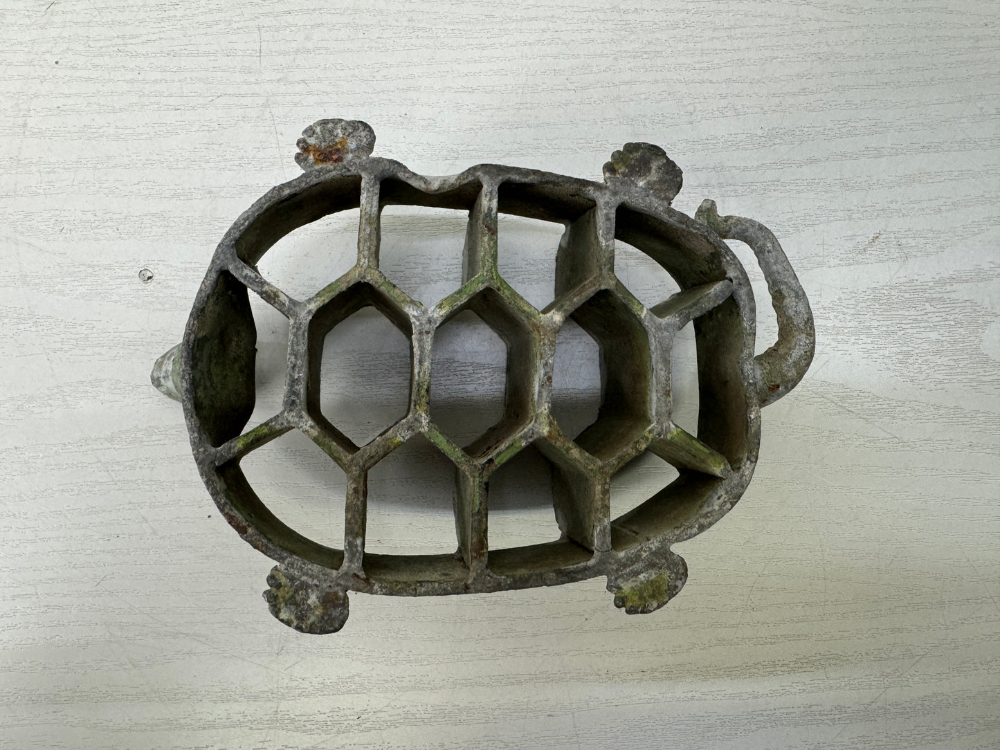 Y10174 KENZAN metal turtle floral frog flower Japan antique ikebana kabin vase