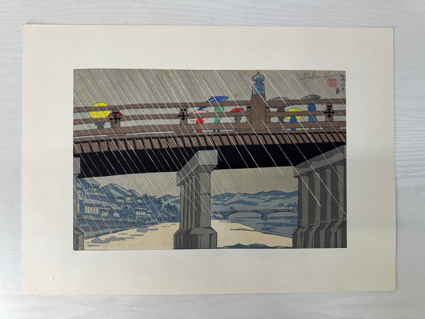 Y10176 WOODBLOCK PRINT Kyoto scenery signed Shin-hanga Japan Ukiyoe antique art