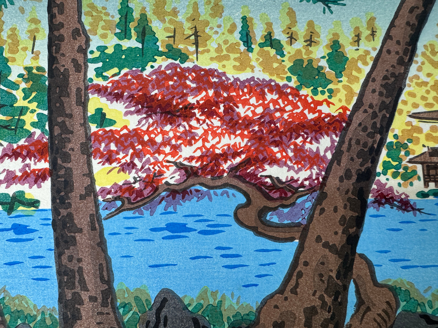 Y10177 WOODBLOCK PRINT Kinkakuji Temple signed Shin-hanga Japan Ukiyoe antique