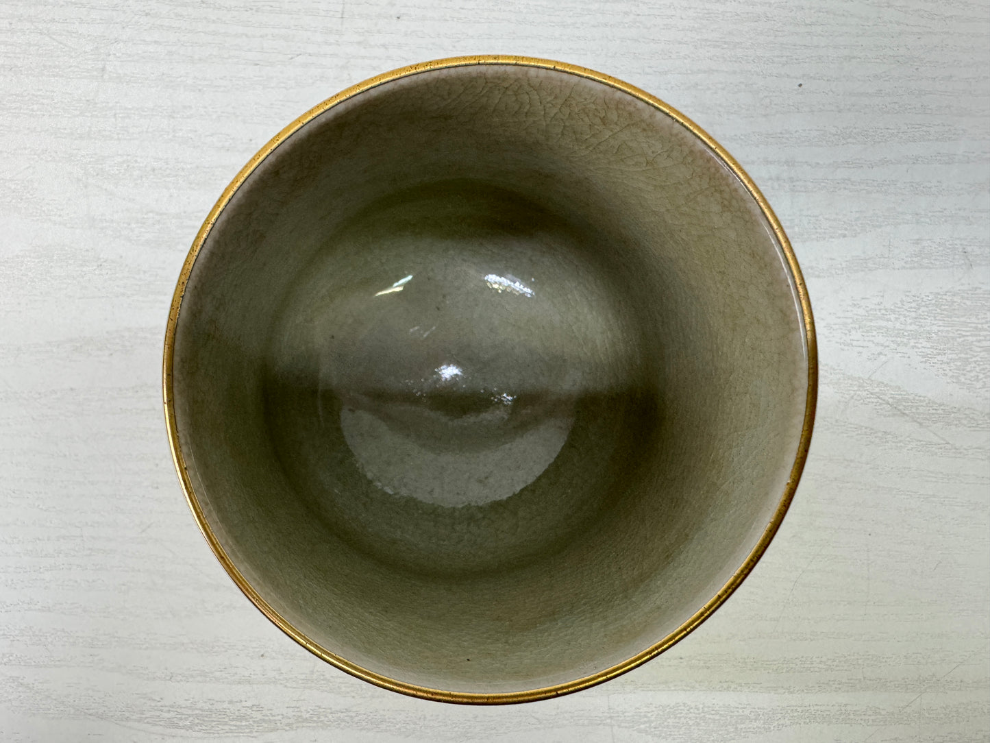 Y10179 YUNOMI Kutani-ware red picture teacup signed box Japan antique Sencha tea