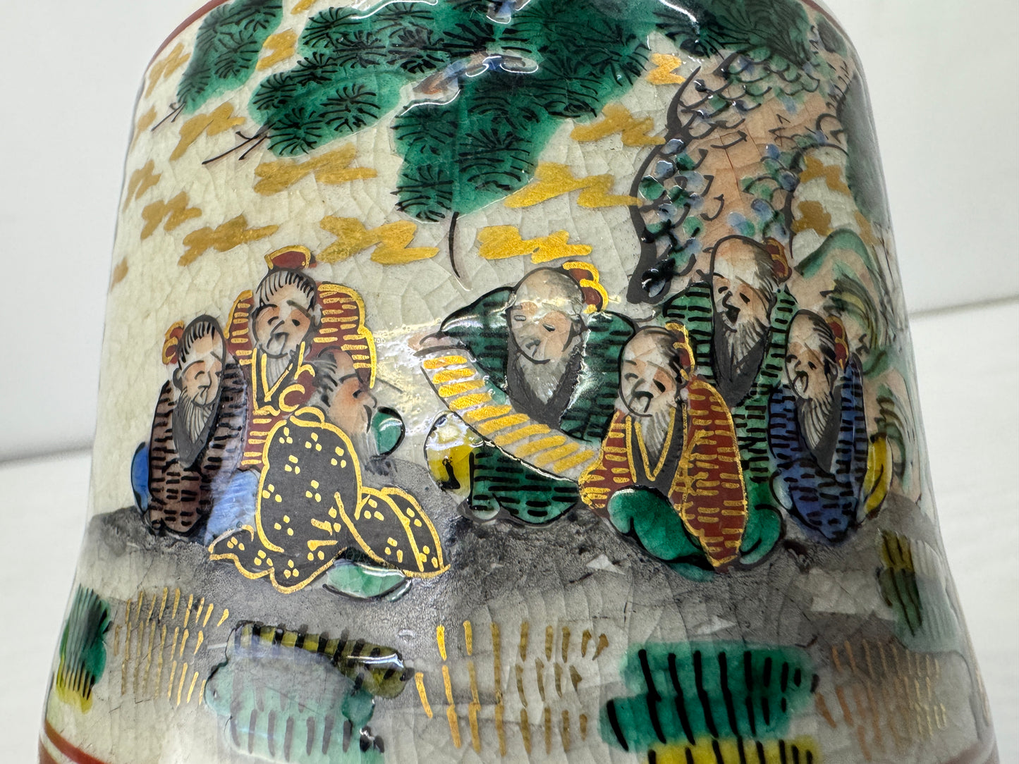 Y10179 YUNOMI Kutani-ware red picture teacup signed box Japan antique Sencha tea