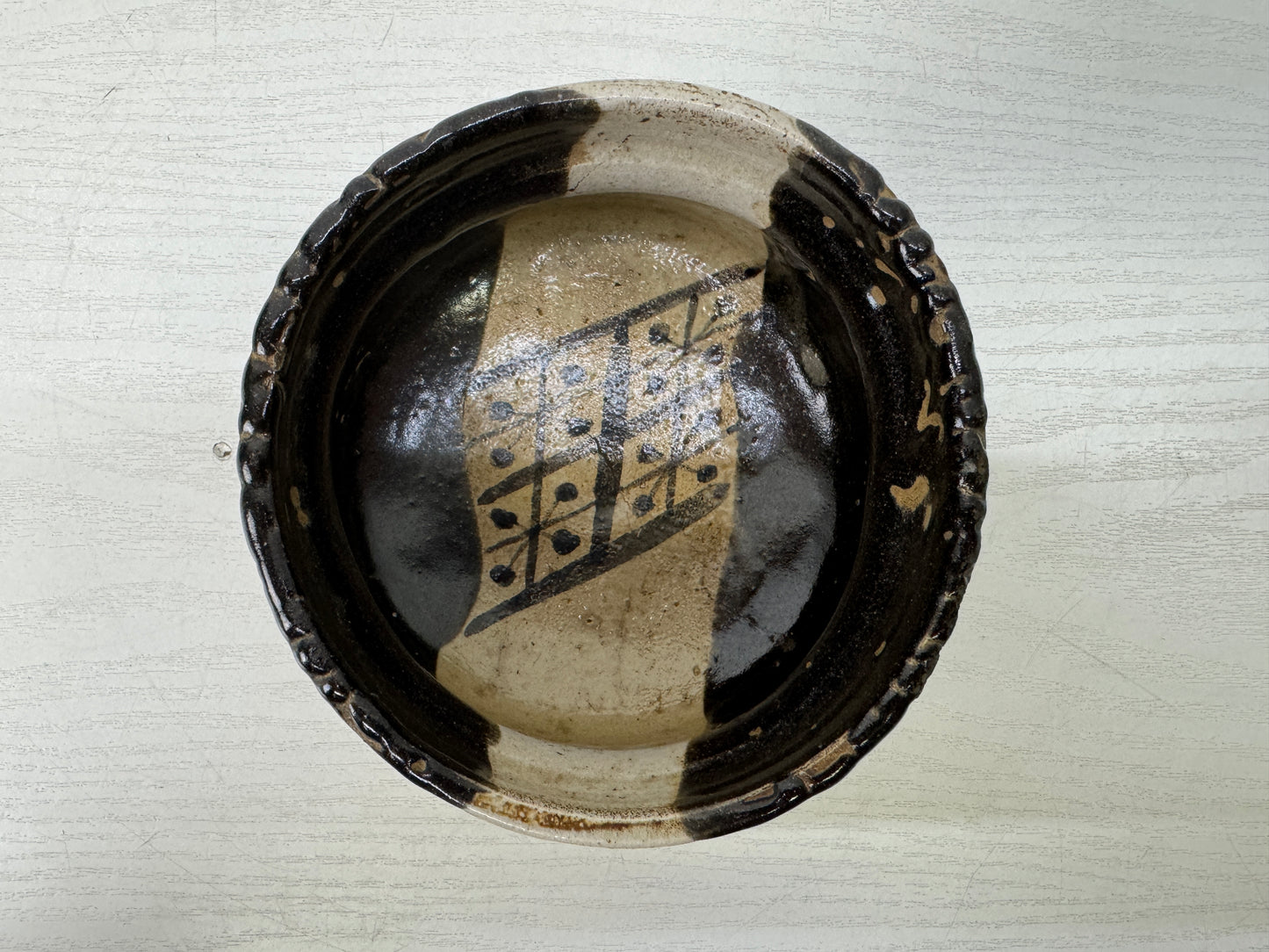 Y10182 CHAWAN Kuro Oribe bowl signed Japan antique tea ceremony pottery teacup