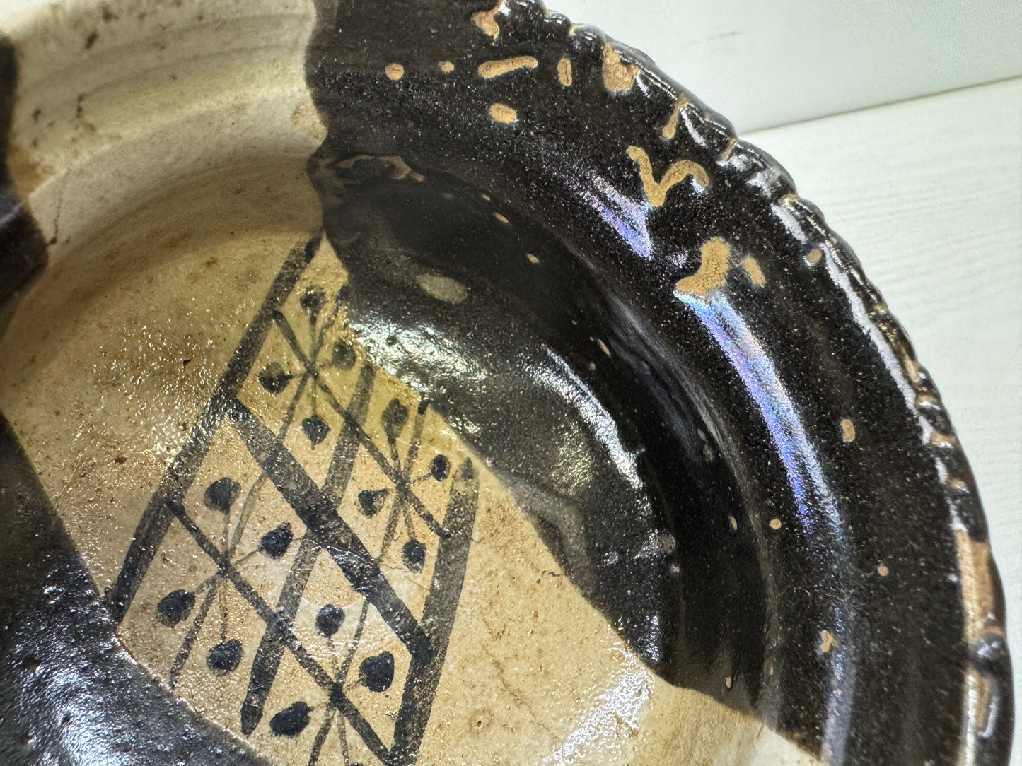Y10182 CHAWAN Kuro Oribe bowl signed Japan antique tea ceremony pottery teacup