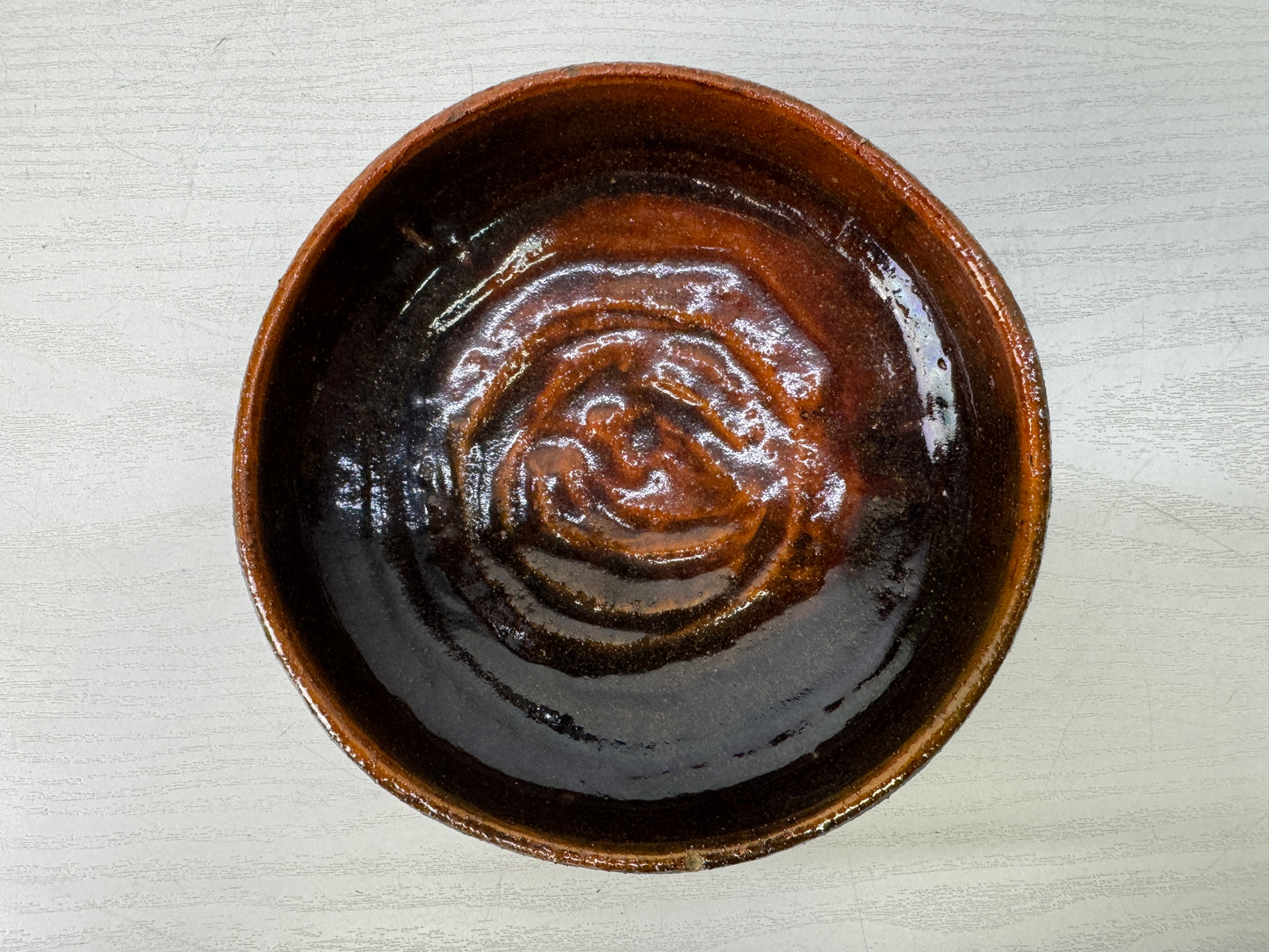 Y10183 CHAWAN Raku-ware flat bowl signed box Japan antique tea ceremony pottery