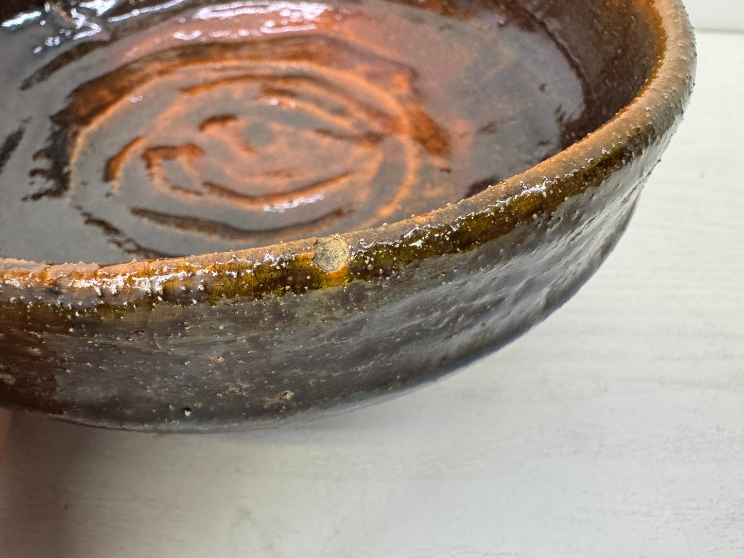 Y10183 CHAWAN Raku-ware flat bowl signed box Japan antique tea ceremony pottery