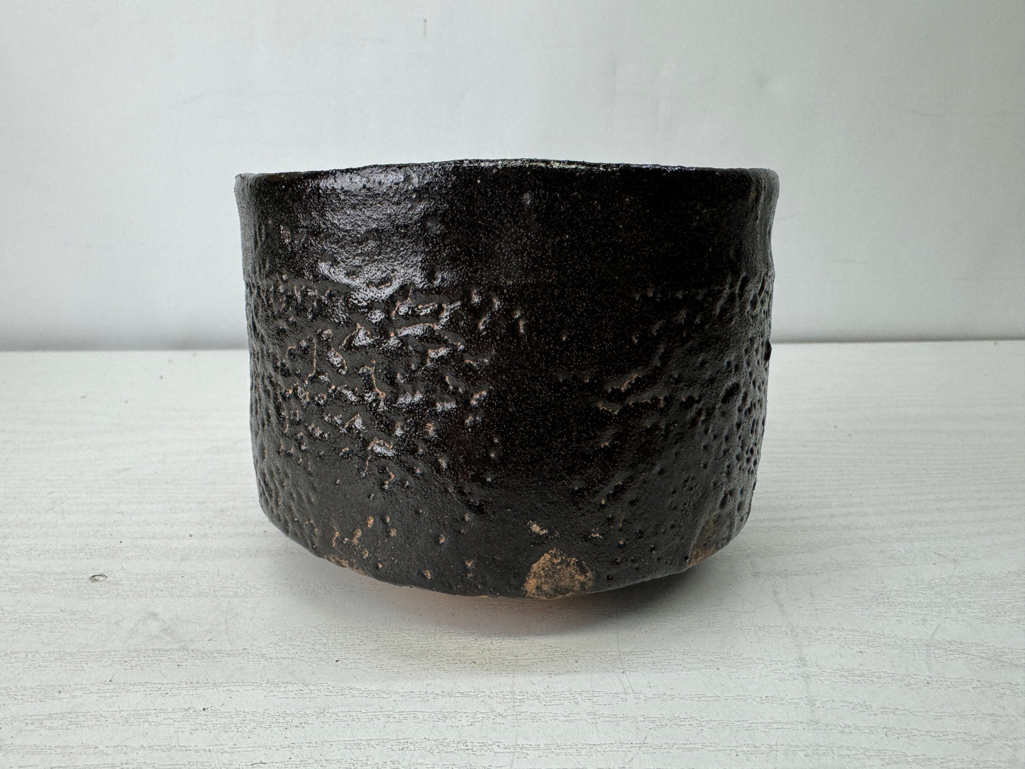 Y10184 CHAWAN Setoguro bowl signed  box Japan antique tea ceremony pottery cu