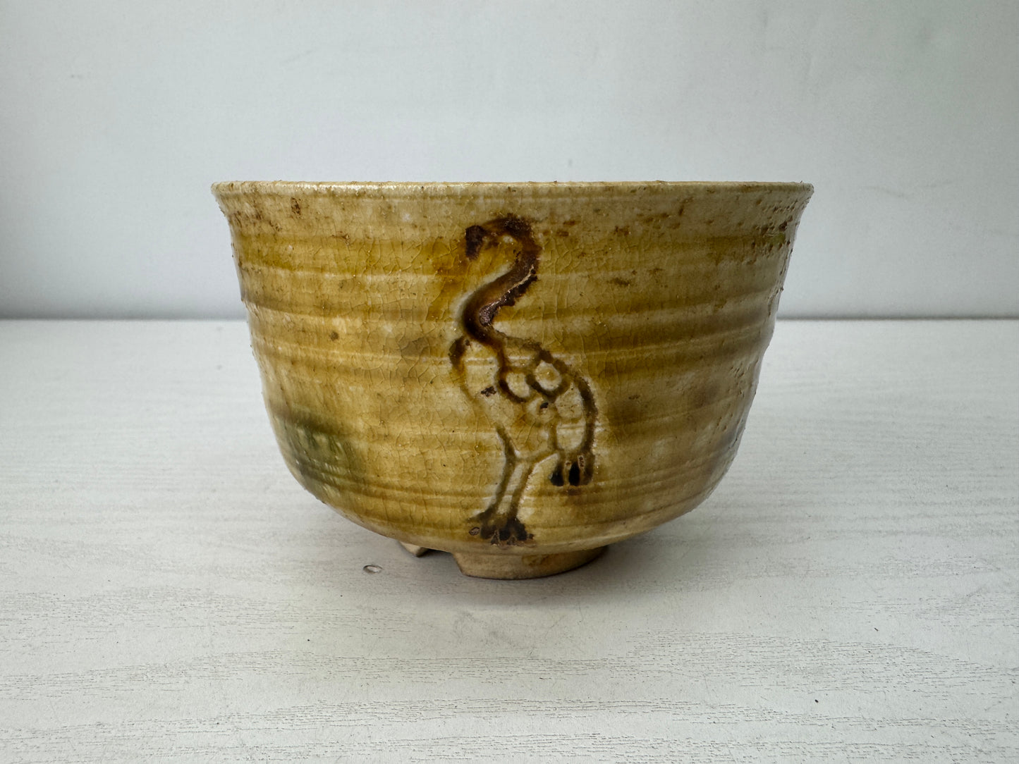 Y10185 CHAWAN Kiseto-ware bowl signed box Japan antique tea ceremony pottery cup