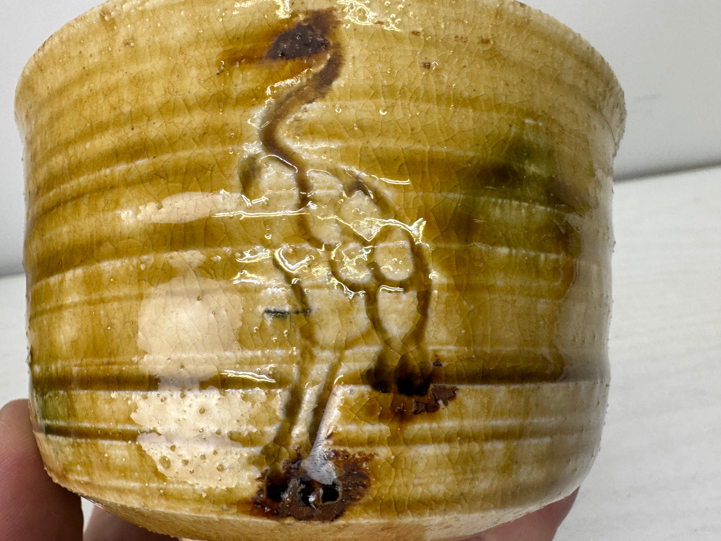 Y10185 CHAWAN Kiseto-ware bowl signed box Japan antique tea ceremony pottery cup