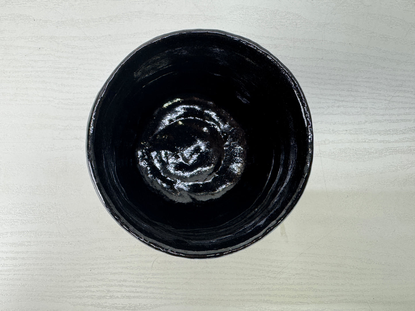 Y10211 CHAWAN Raku-ware black tube bowl signed box Japan antique tea ceremony