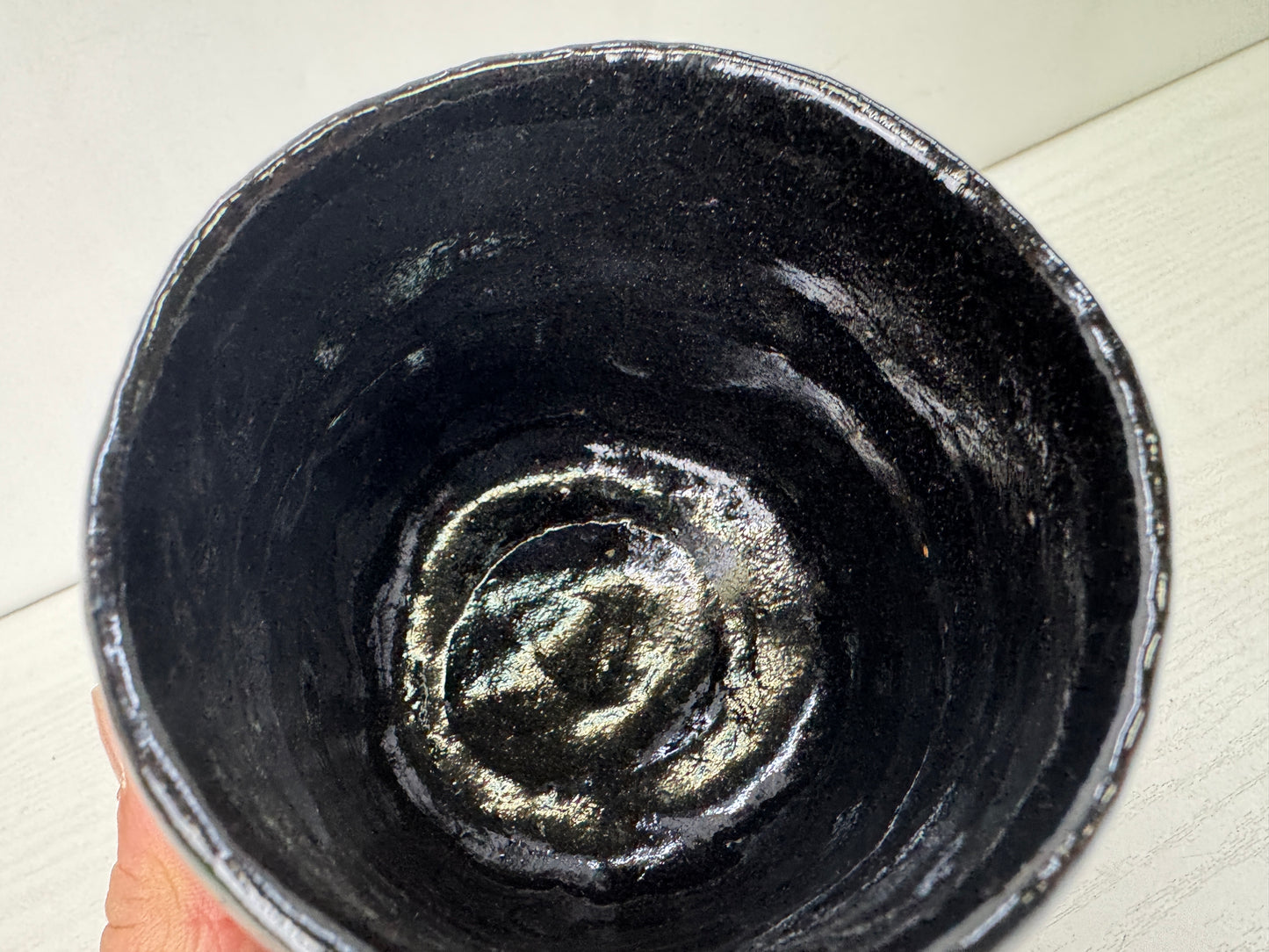 Y10211 CHAWAN Raku-ware black tube bowl signed box Japan antique tea ceremony
