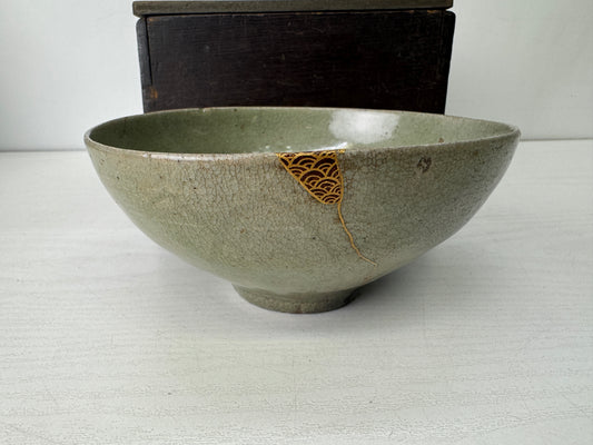 Y10213 CHAWAN Goryeo Celadon Makie kintsugi bowl box Japan antique tea ceremony