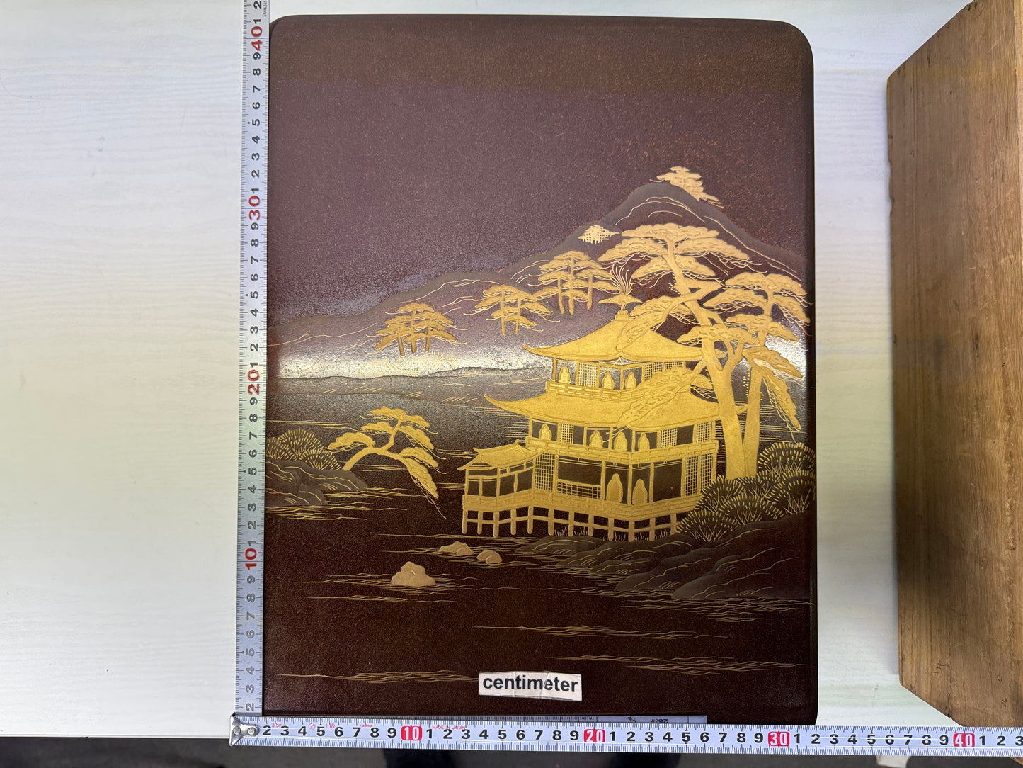 Y10219 BOX Kinkakuji temple Makie Letter case Japan antique container storage