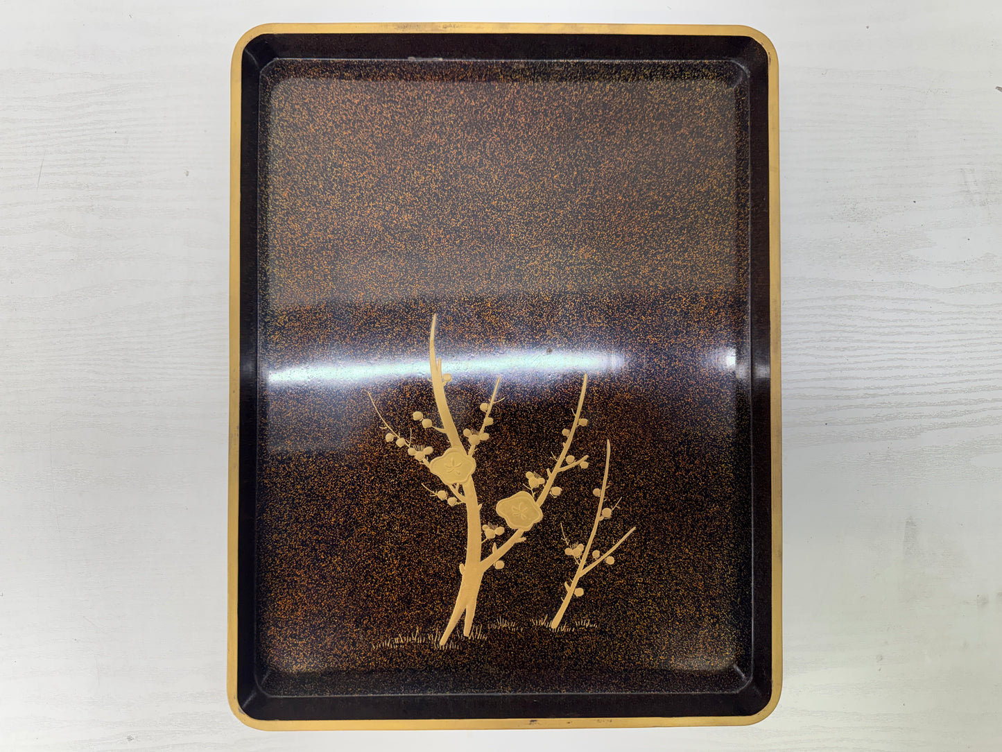 Y10219 BOX Kinkakuji temple Makie Letter case Japan antique container storage