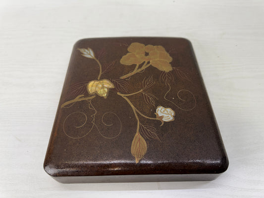 Y10221 BOX Makie Suzuri inkstone case Flower Butterfly Japan antique container