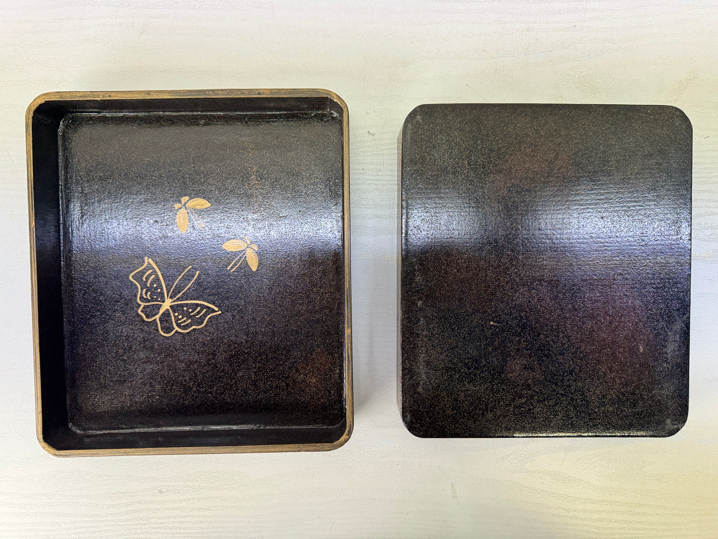 Y10221 BOX Makie Suzuri inkstone case Flower Butterfly Japan antique container