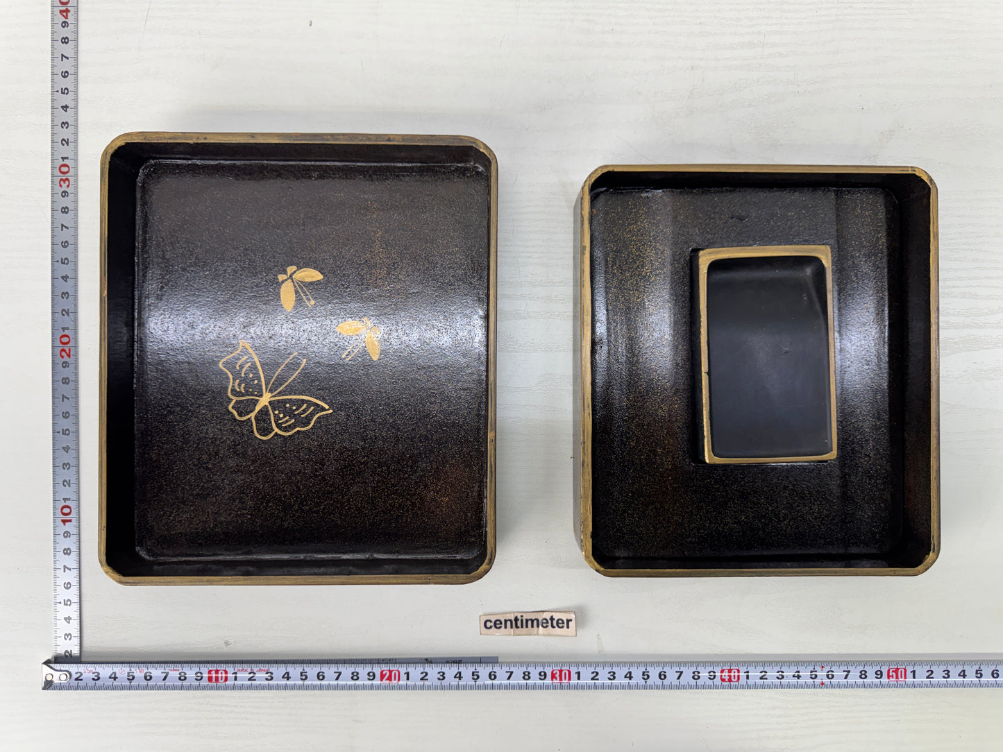 Y10221 BOX Makie Suzuri inkstone case Flower Butterfly Japan antique container
