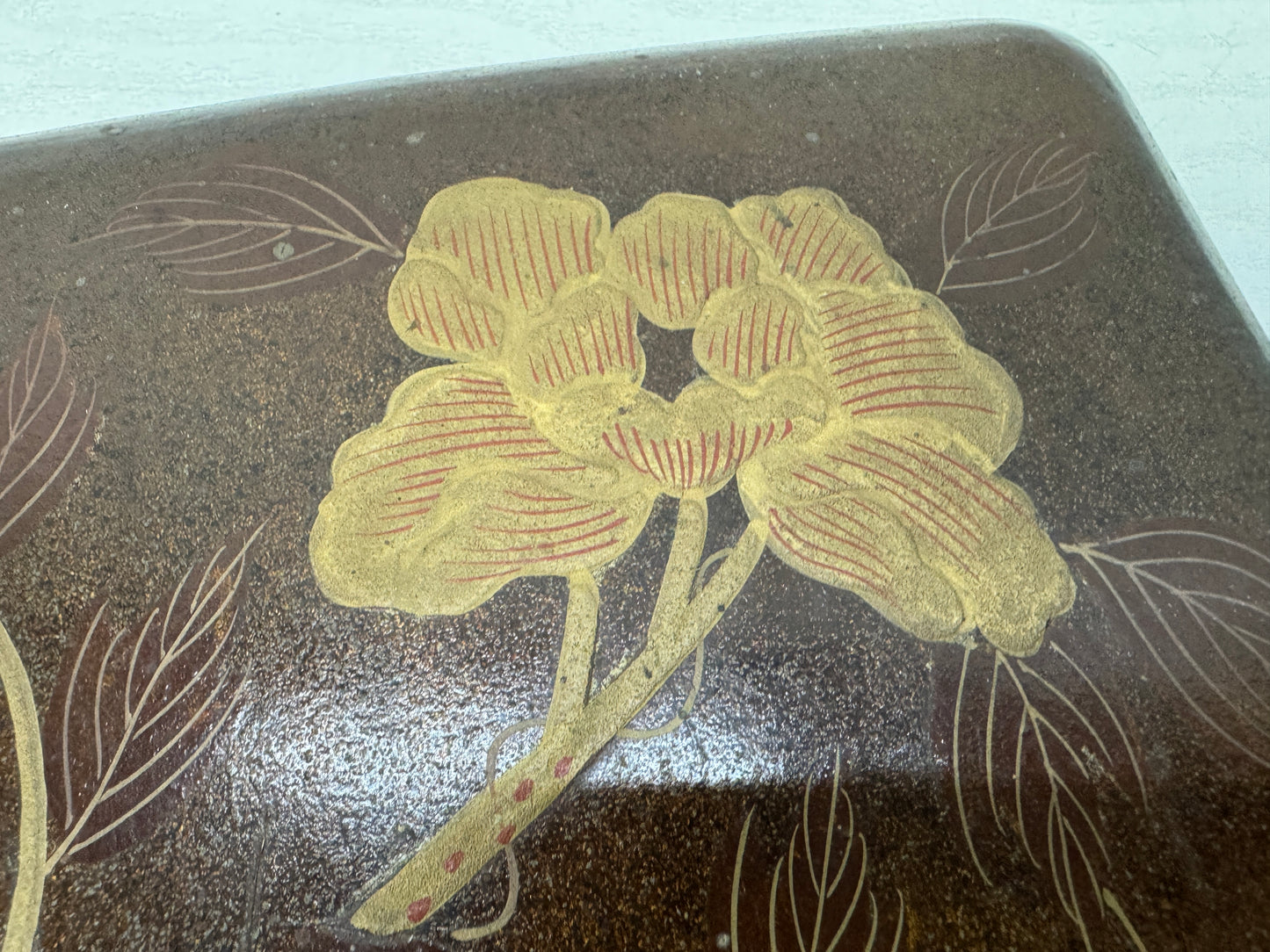 Y10221 BOX Makie Suzuri inkstone case Flower Butterfly Japan antique container