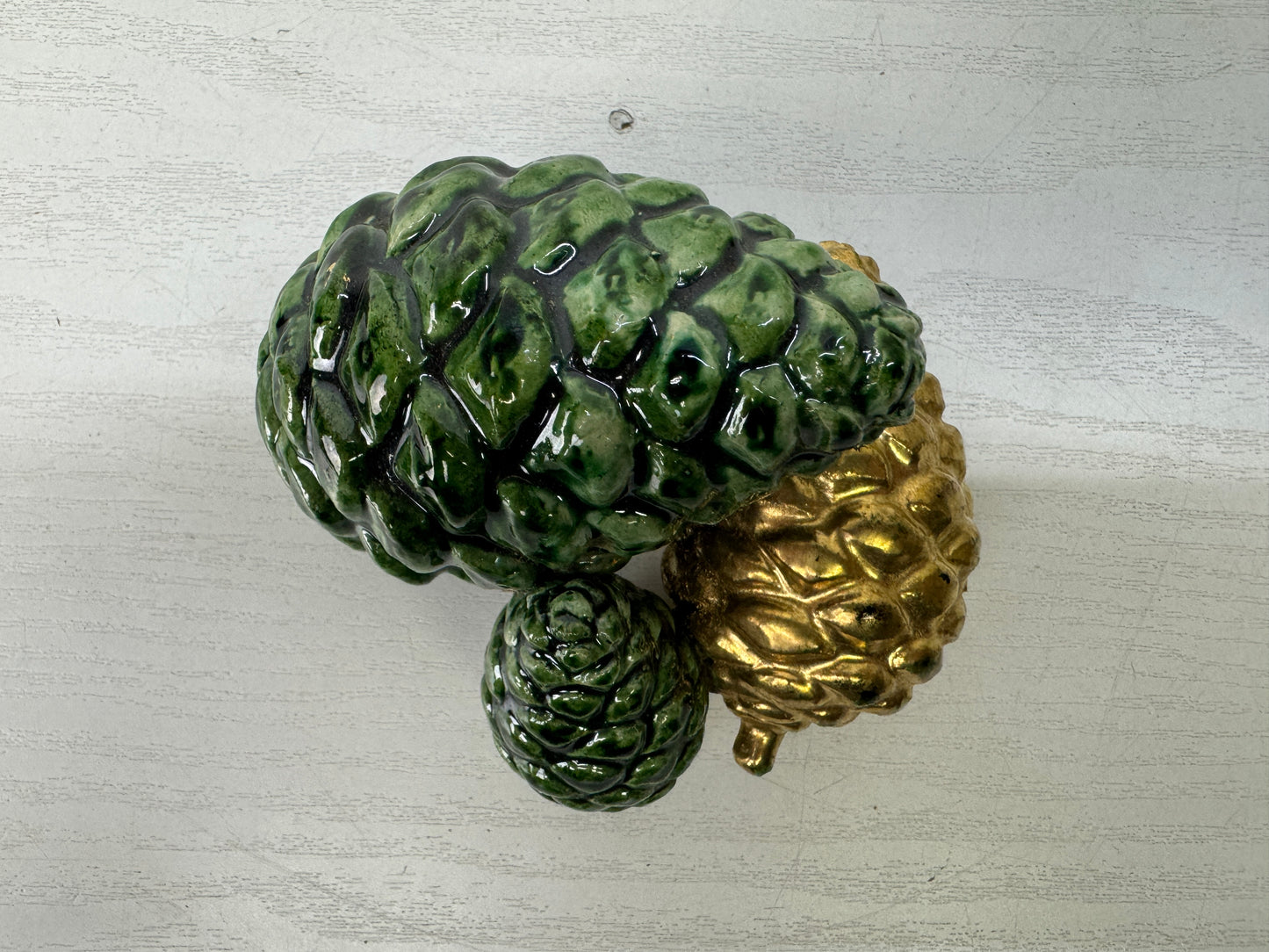 Y10222 OKIMONO Kyo-ware Pine cone figurine ornament signed box Japan antique