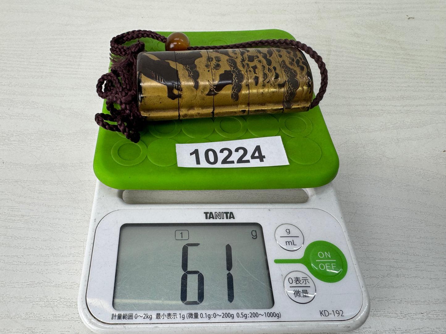 Y10224 INROU gold Makie Pill Box case Japan antique traditional kimono accessory